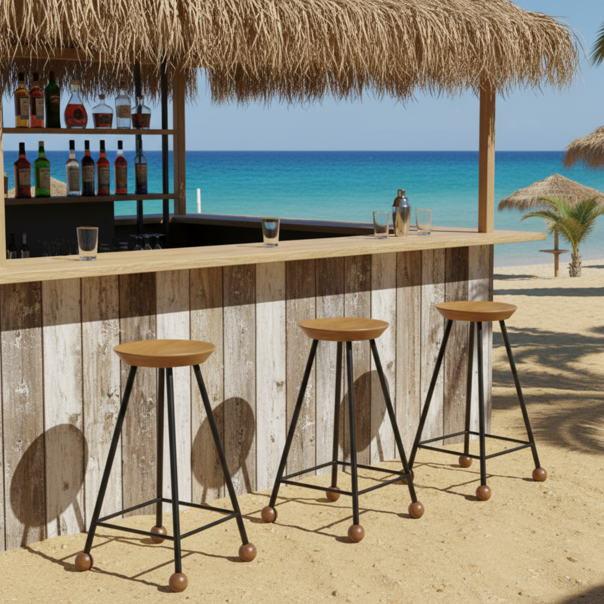 Bar Taburesi Ahşap Siyah Metal Ayaklı - 65cm