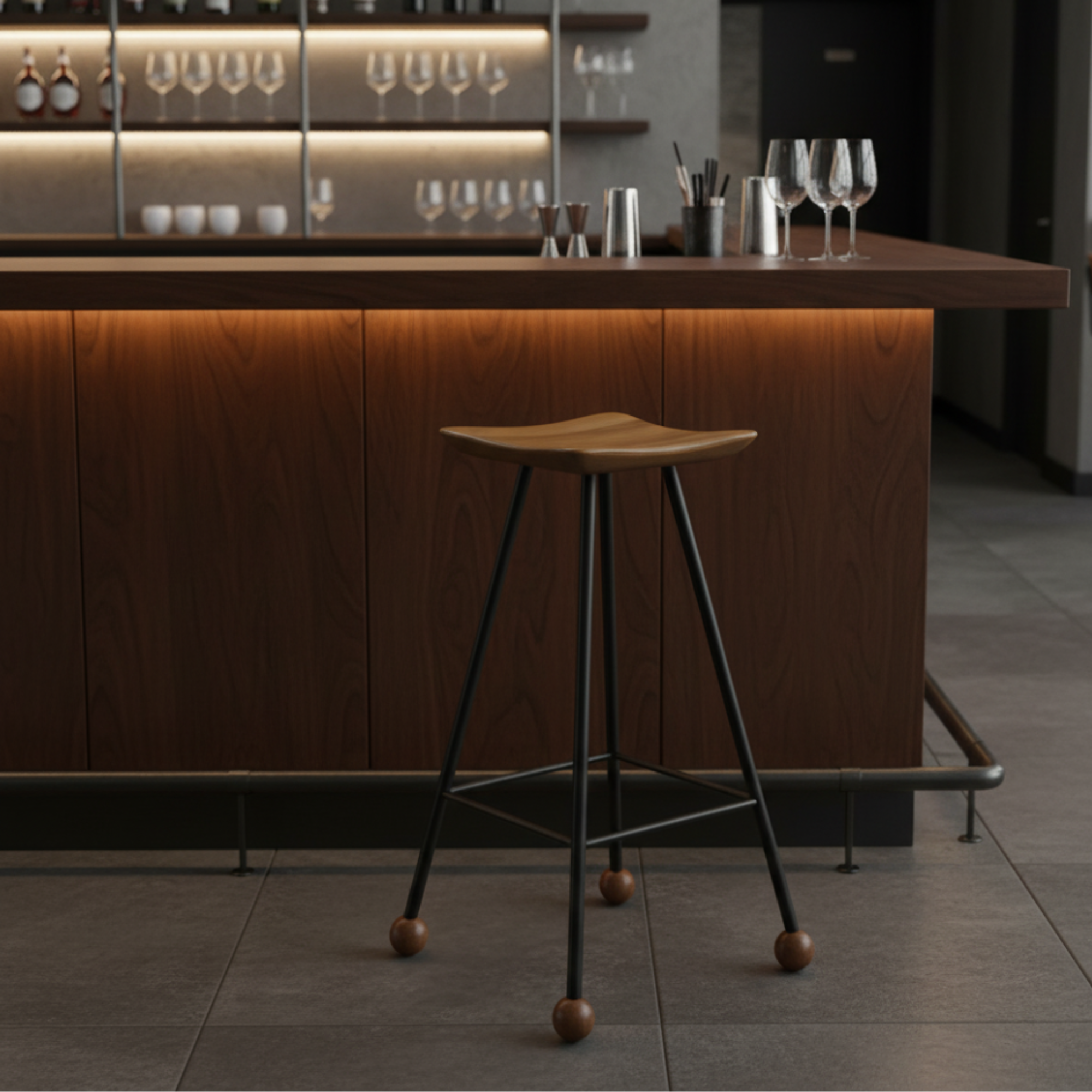 Bar Taburesi Ahşap Siyah Metal Ayaklı – 75cm