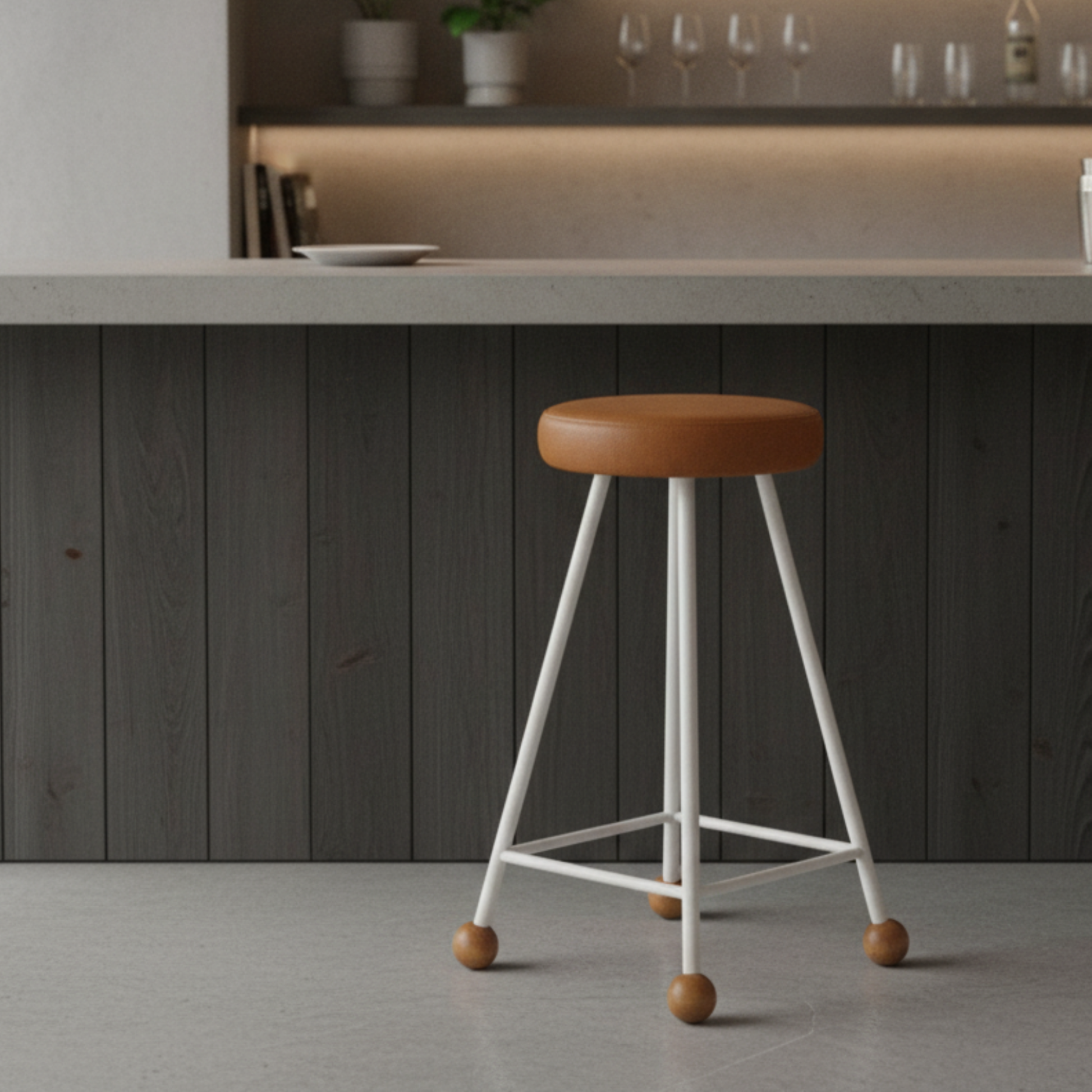 Bar Taburesi Deri Döşemeli Kahverengi Metal Ayaklı – 65cm