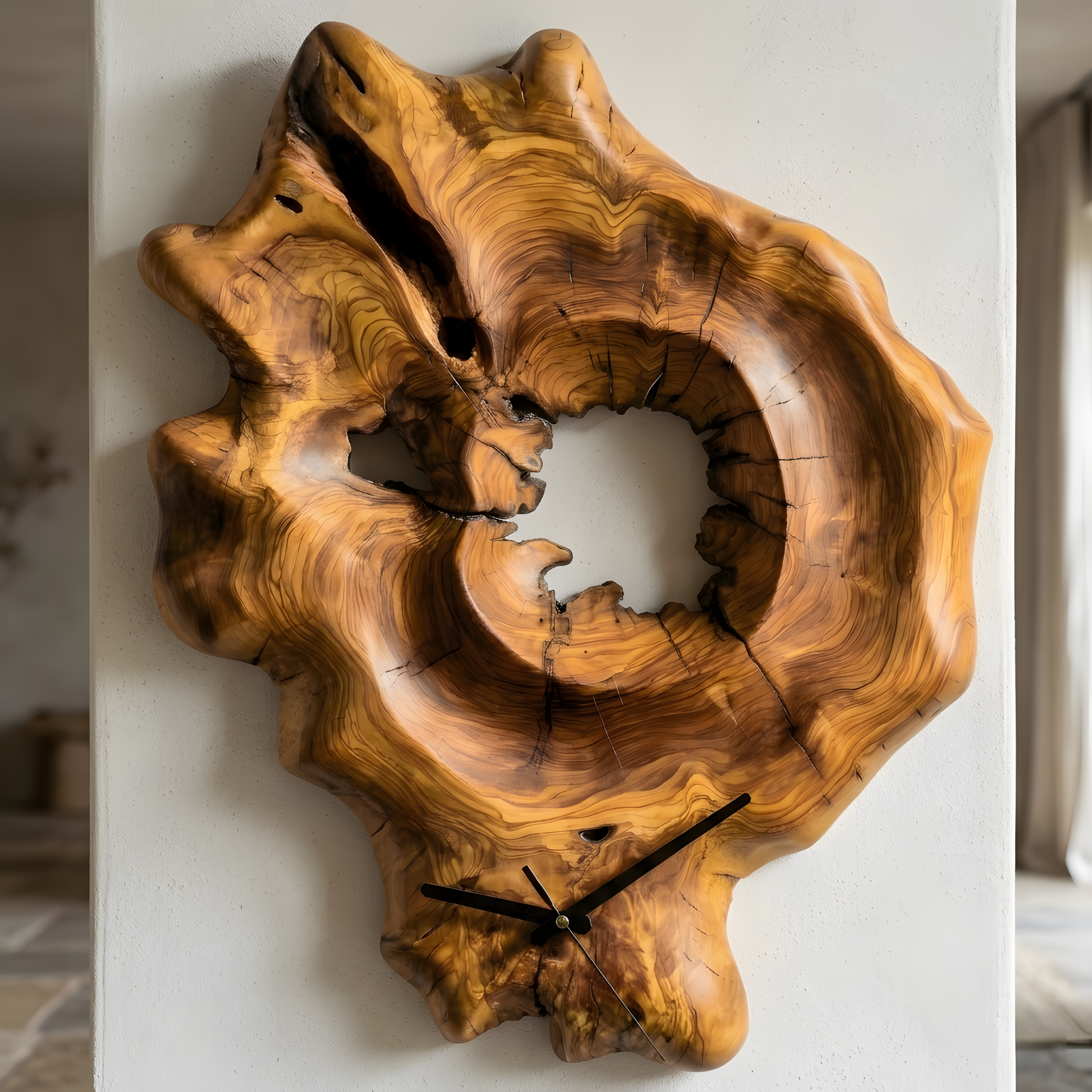 El oyması 3 boyutlu ahşap duvar saati Wood Stone Art