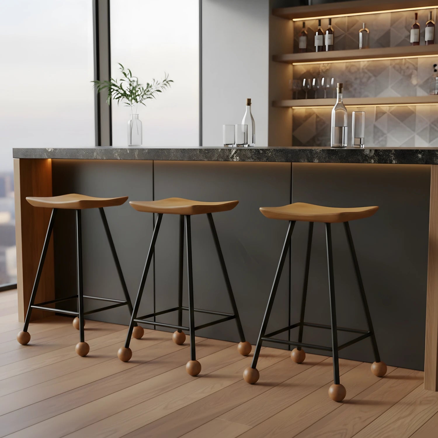 Paslanmaya karşı dirençli siyah elektrostatik fırın boyalı tabure iskelet detayı.