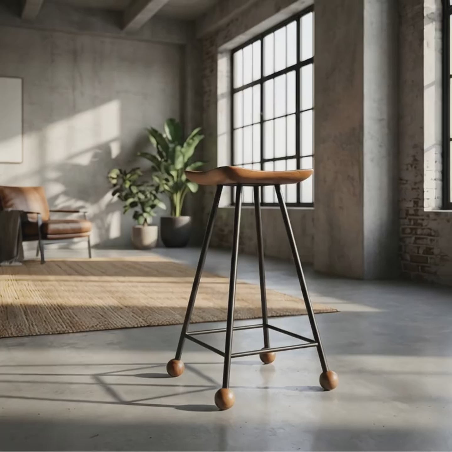 Bar Taburesi Ahşap Siyah Metal Ayaklı – 65cm