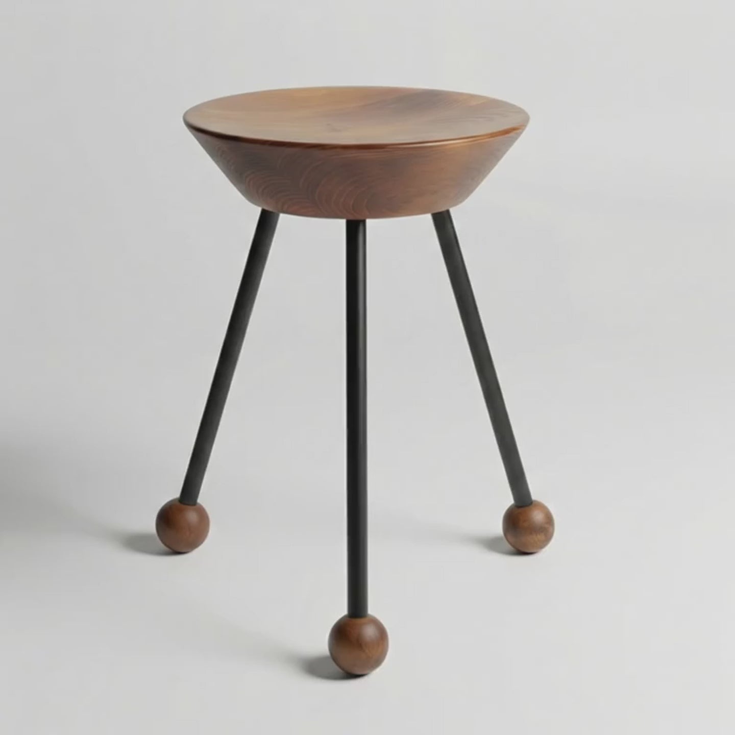 Tabure Ahşap Siyah Metal 3 Ayaklı - 47 cm