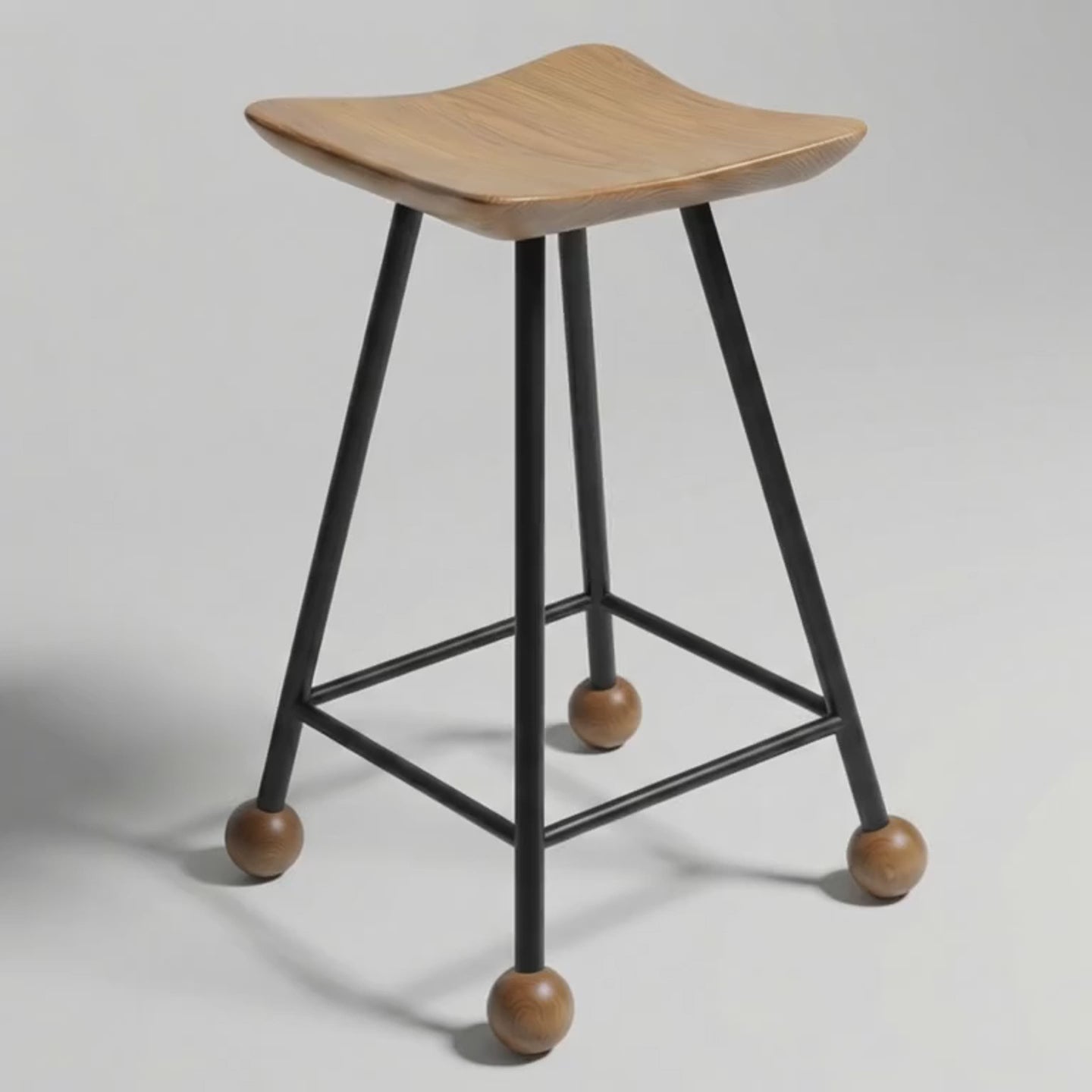 Tabure Ahşap Siyah Metal Ayaklı – 55cm