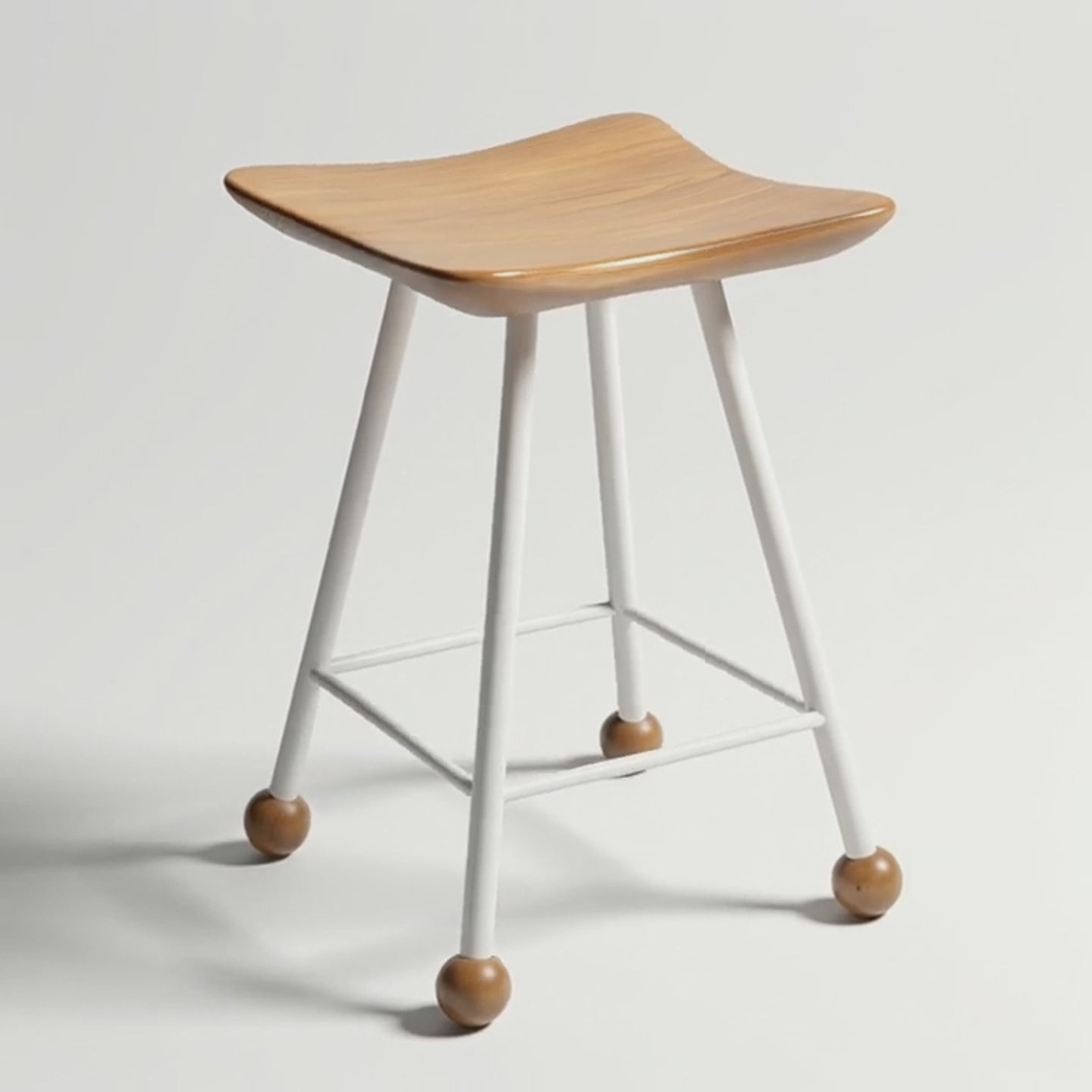 Tabure Ahşap Beyaz Metal Ayaklı – 47cm