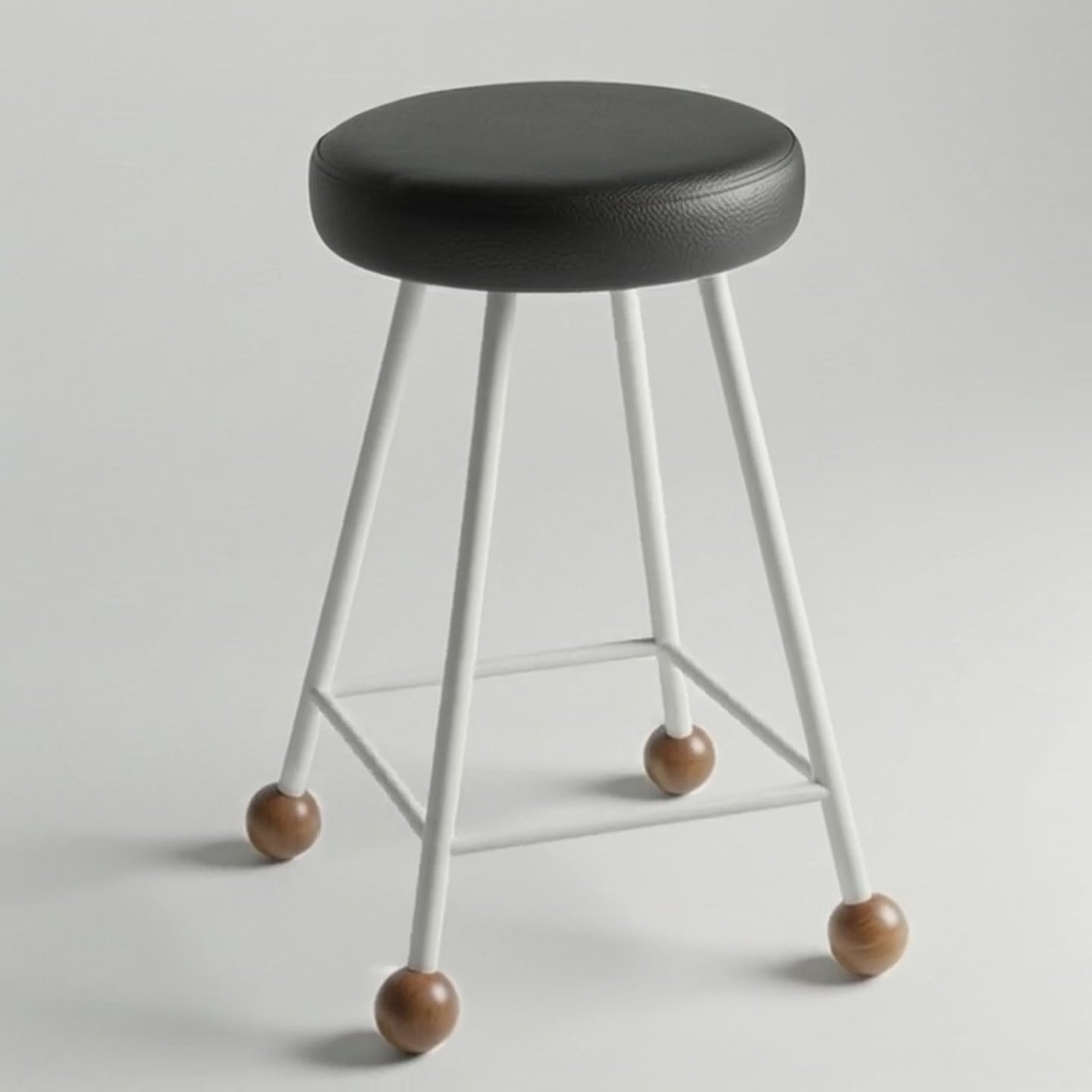 Tabure Deri Döşemeli Beyaz Metal Ayaklı – 55cm