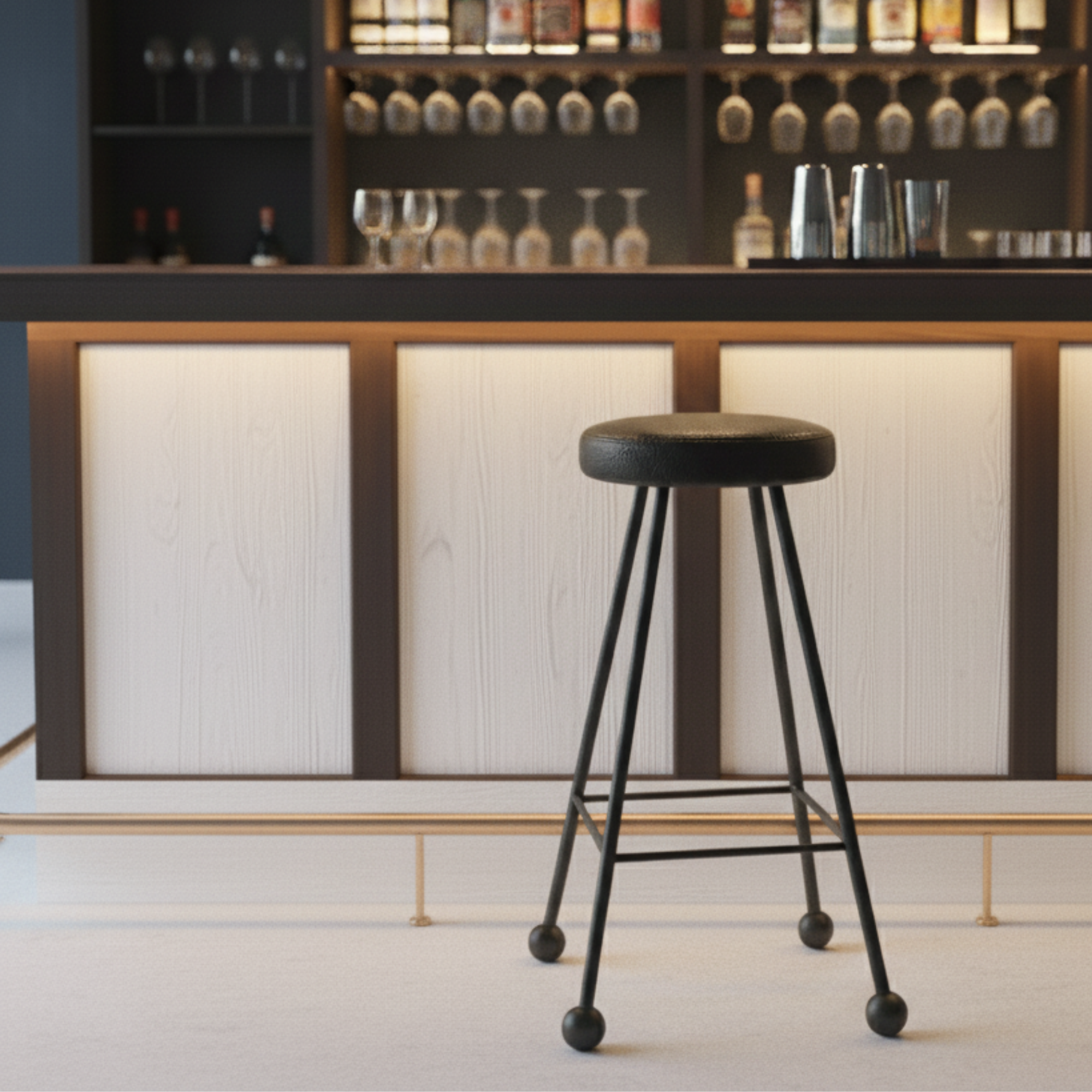 Bar Taburesi Deri Döşemeli Simsiyah Metal Ayaklı – 75cm