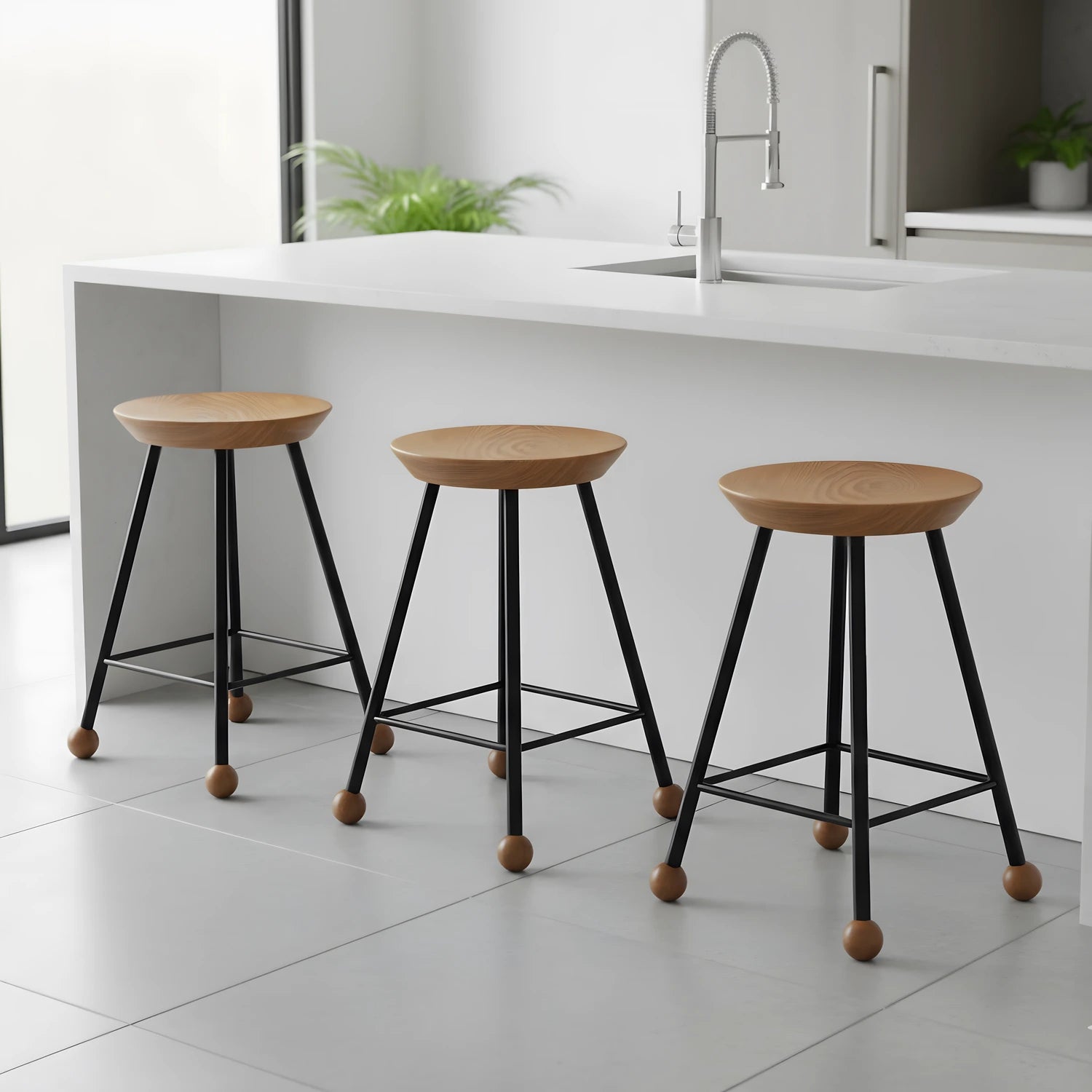 47 cm siyah ahşap tabure modern mutfakta çoklu set sandalye alternatifi olarak