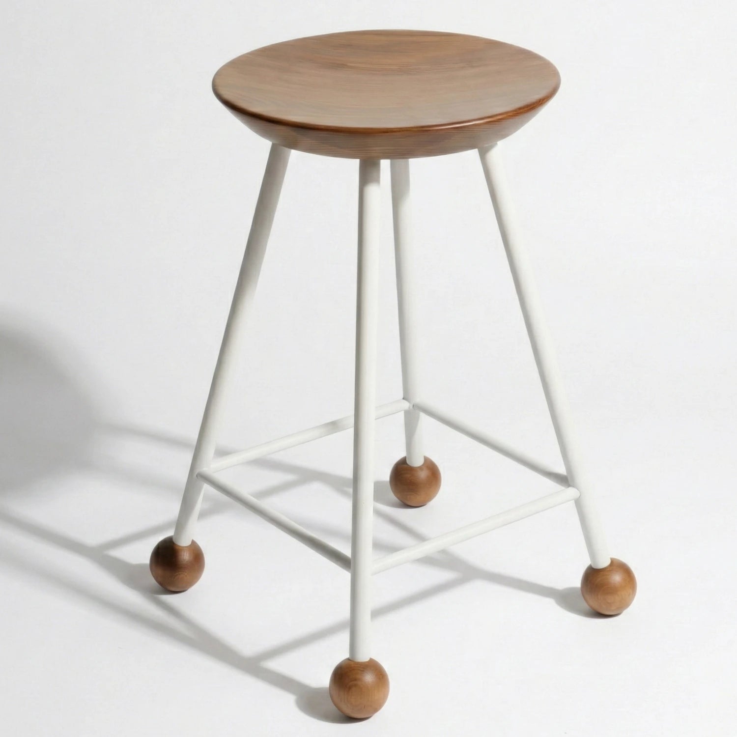 Tabure 55cm köknar ahşap beyaz metal ayaklı salon dekor taburesi – Wood Stone Art yerli üretim