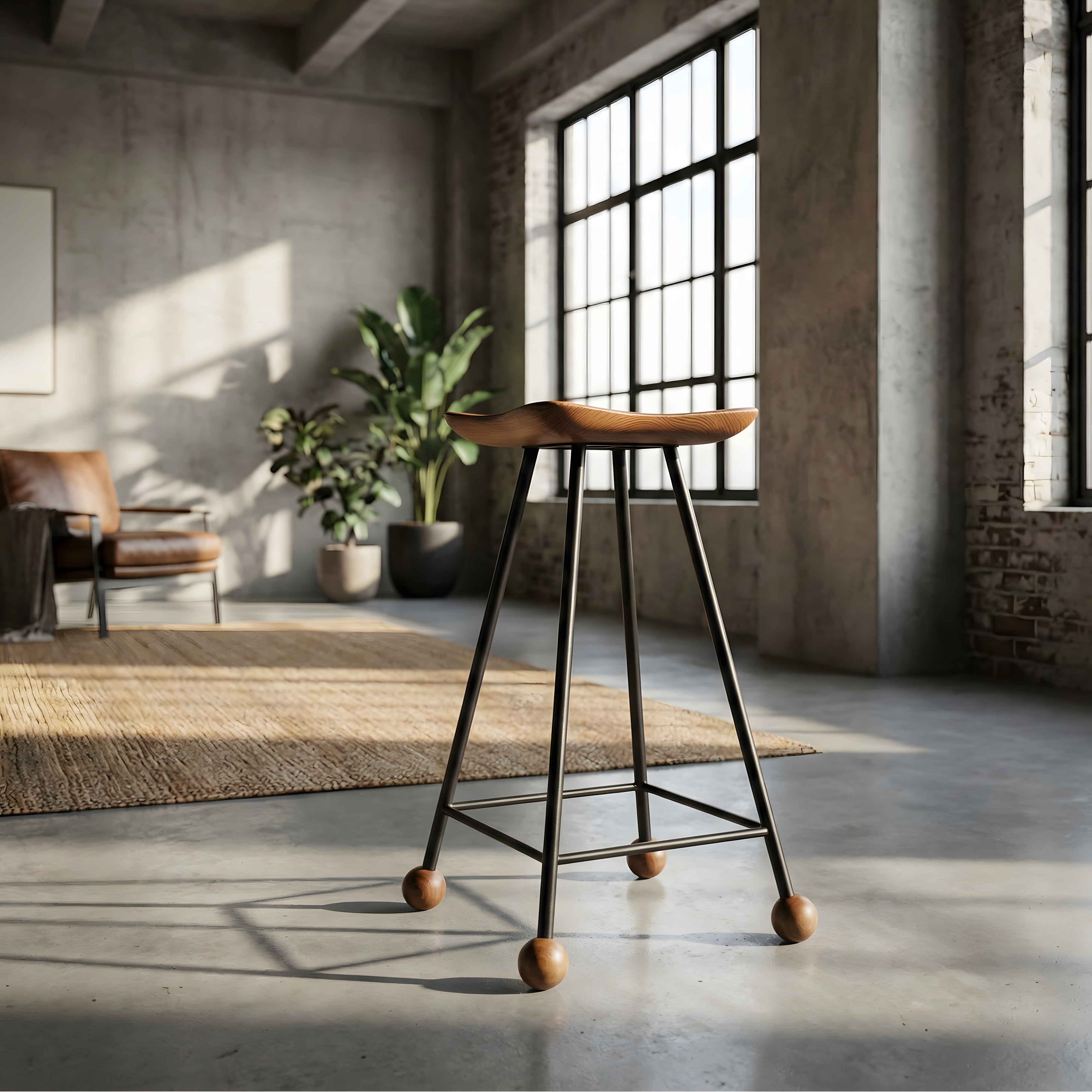 Bar Taburesi Ahşap Siyah Metal Ayaklı – 65cm