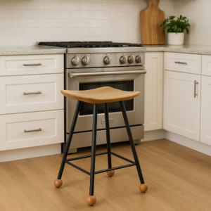Wooden Stool - 47cm - Iron Pipe / STL-001